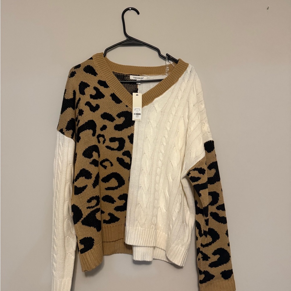 Jane animal Leopard Print V-Neck Sweater - White and Brown